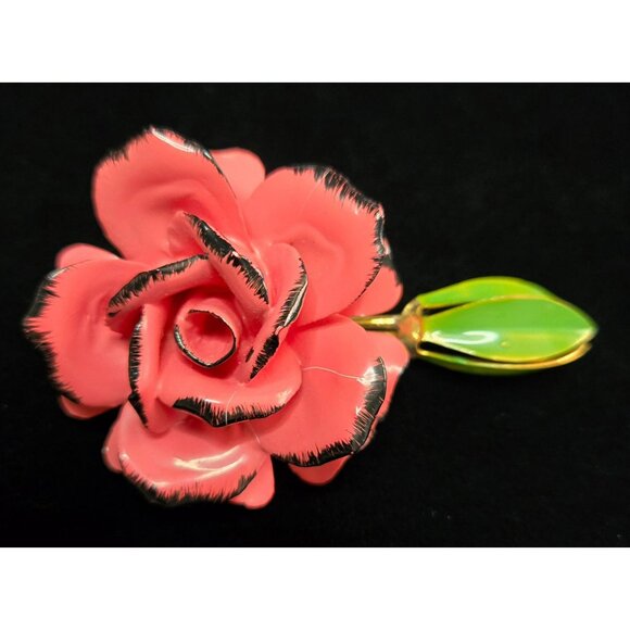 Vintage Enamel Pink Rose Brooch - Picture 1 of 6